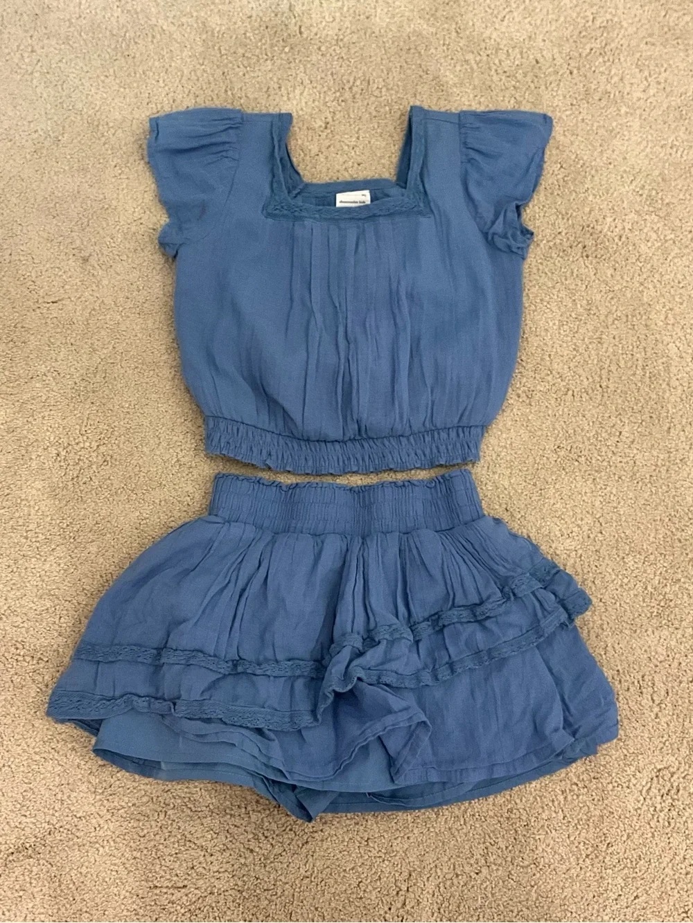 Abercrombie Blue Two-Piece Ruffled Crop Top and Skirt Set